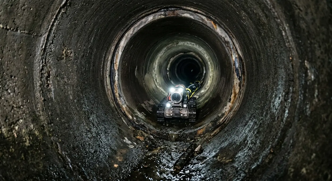 Robotic sewer camera inspecting pipe interior for Sewer Line Cleaning in Sandy